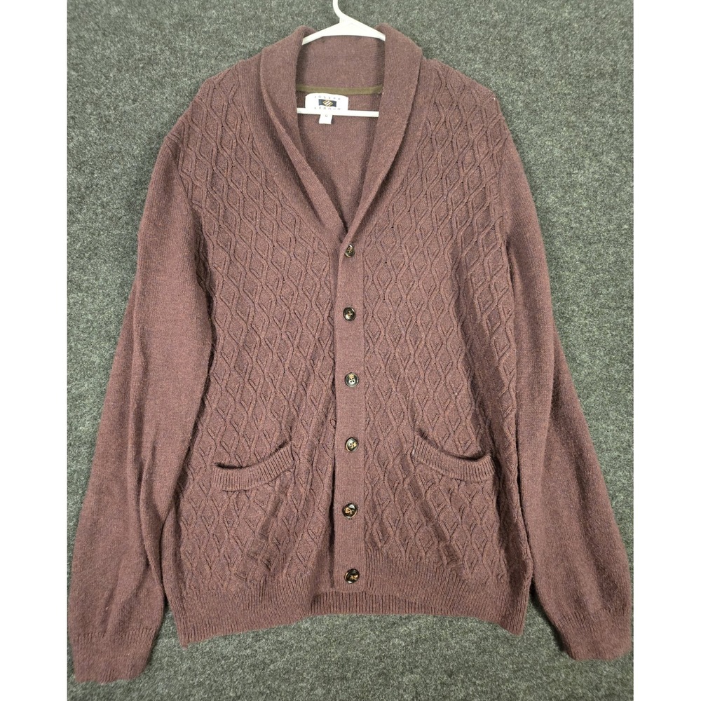Joseph Abboud Men's Shawl Collar Cardigan Sweater Burgundy Diamond Knit Size M